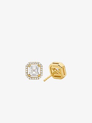 Precious Metal-Plated Sterling Silver Pav&eacute; Stud Earrings
