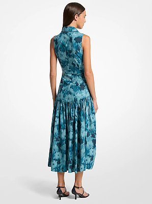 Floral Chin&eacute; Cotton Poplin Drop Waist Shirtdress