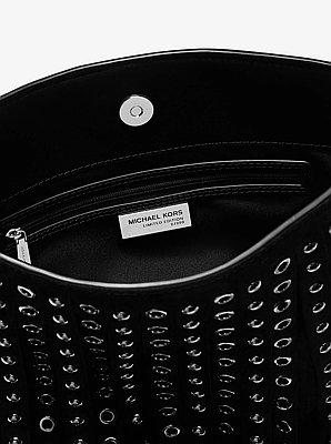 Petit sac messager Nolita en su&egrave;de &agrave; clous et &agrave; franges