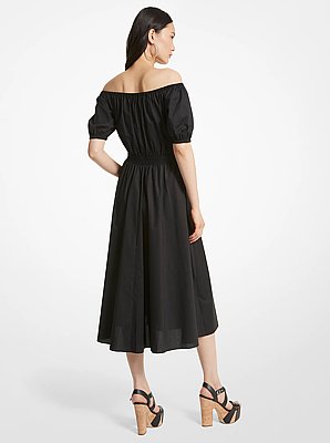 Stretch Organic Cotton Poplin Off-The-Shoulder Dress