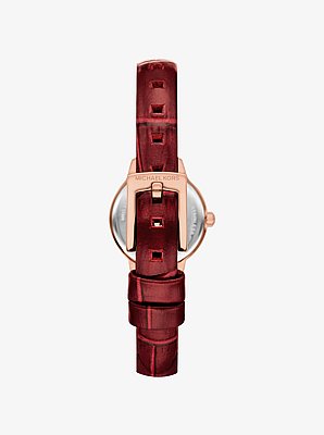 Micro Melissa Pav&eacute; Rose Gold-Tone and Crocodile Embossed Leather Watch