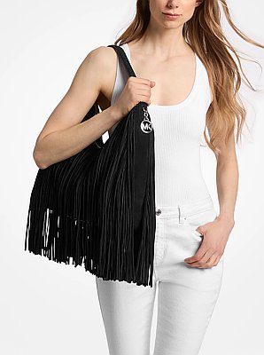 Bolso de hombro hobo Nayla mediano de gamuza con flecos