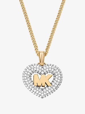 Logo and Pav&eacute; Heart Necklace