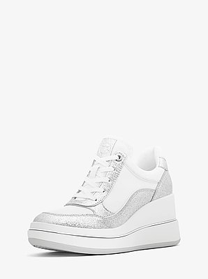 Emmy Glitter Embellished Leather Wedge Trainer