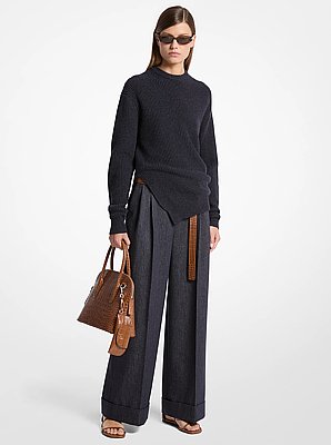 Ribbed Cashmere Bias Hem Sweater