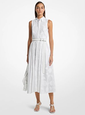 Vestido camisero sin mangas de algod&oacute;n con fil coup&eacute; floral