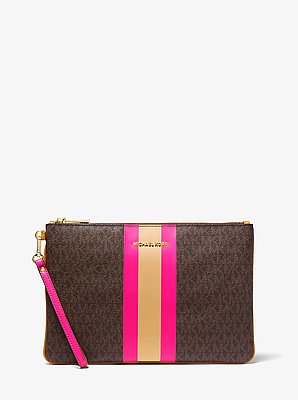 Bolso peque&ntilde;o con cremallera, rayas y logotipo