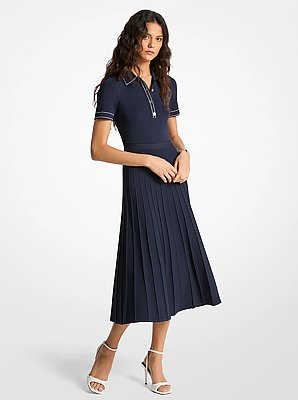 Stretch Knit Polo Midi Dress
