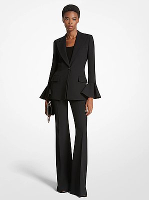 Double Crepe Sabl&eacute; Flare-Sleeve Blazer