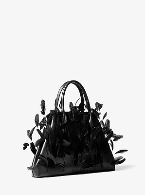 Sofia Large Hand-Embroidered Feather Leather Frame Satchel