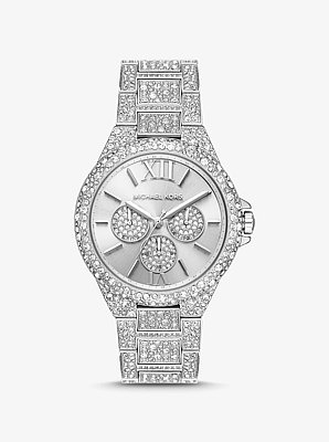 Montre Camille surdimensionn&eacute;e argent&eacute;e &agrave; pav&eacute;