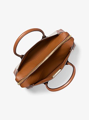 Bolso satchel Mercer mediano con tiras decorativas y estampado de logotipos exclusivo