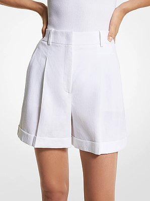 Pantal&oacute;n corto de lino con pu&ntilde;os plisados