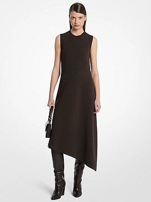 Vestido recto asim&eacute;trico de crep&eacute; de lana el&aacute;stico de doble cara