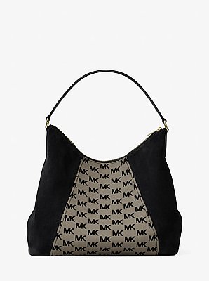Sienna Large Logo Jacquard and Suede Convertible Shoulder Bag