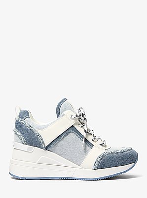 Georgie Frayed Denim Wedge Trainer