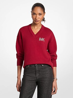 Embellished Logo Cotton Blend Sweater