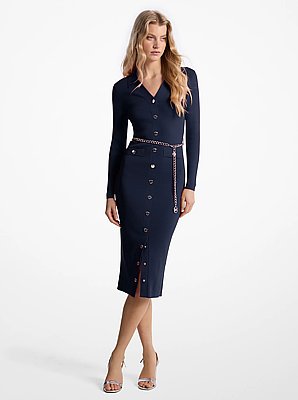 Stretch Knit Belted Dress