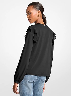 Ruffled Georgette Long-Sleeve Top