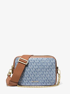 Bryant Medium Logo Jacquard Denim Camera Crossbody Bag