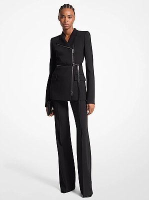 Stretch Wool Crepe Side-Zip Jacket