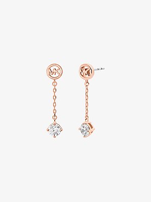 Logo and Cubic Zirconia Drop Earrings