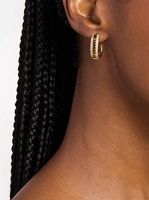 Small Pav&eacute; Gold-Tone Brass Hoop Earrings