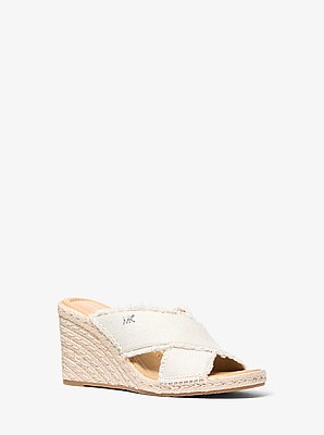 Kenzie Frayed Linen Blend Canvas Wedge Sandal