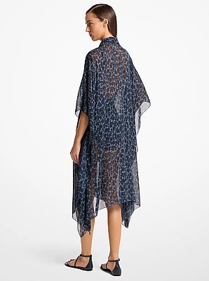 Caft&aacute;n de voile de seda con estampado floral chin&eacute;