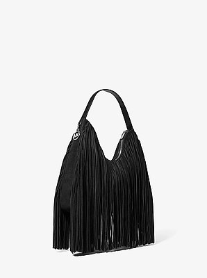 Bolso de hombro hobo Nayla mediano de gamuza con flecos