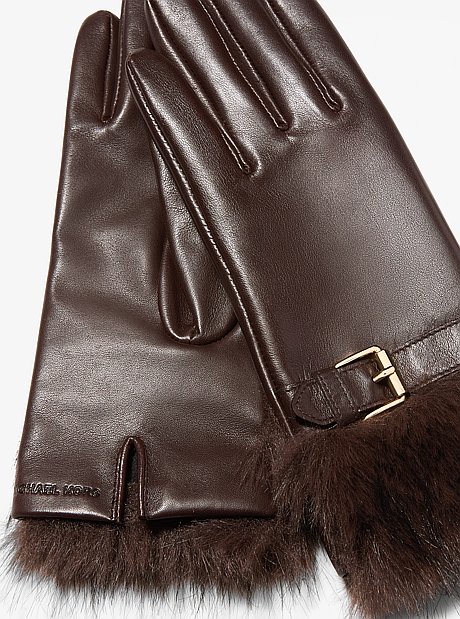 Gants en cuir &agrave; manchettes en fausse fourrure