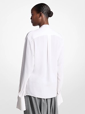 Blusa de cuello drapeado de georgette de seda