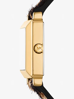 Petite Gwynn Pav&eacute; Gold-Tone and Leopard Print Calf Hair Strap Watch