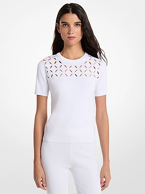 Laser Cut Stretch Knit Top