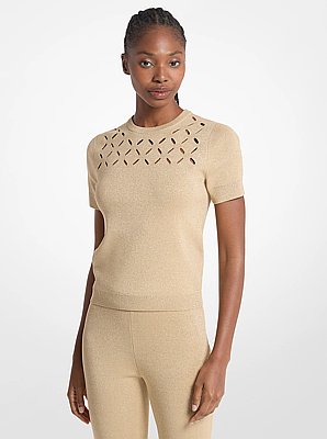 Laser Cut Metallic Stretch Knit Top