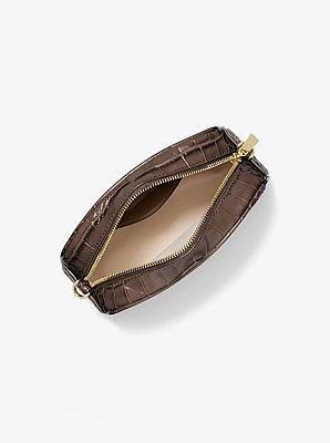Bandolera Jet Set peque&ntilde;a de piel con motivo de cocodrilo en relieve