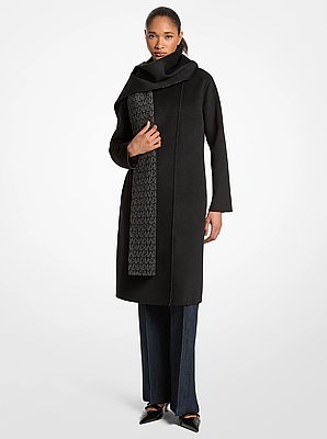Wool Blend Wrap Coat With Scarf