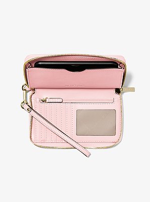Billetera Jet Set Travel grande para tel&eacute;fono con logotipo jacquard de denim