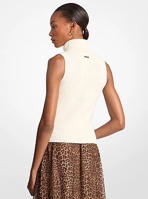 Cotton Blend Sleeveless Turtleneck 
