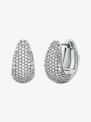 Precious Metal-Plated Brass Pav&eacute; Teardrop Huggie Earrings