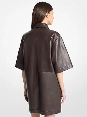 Vestido camisero de manga corta de cuero