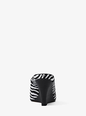 Xandra Zebra Print Calf Hair Wedge Mule