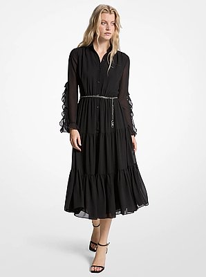 Ruffled Georgette Midi Dress