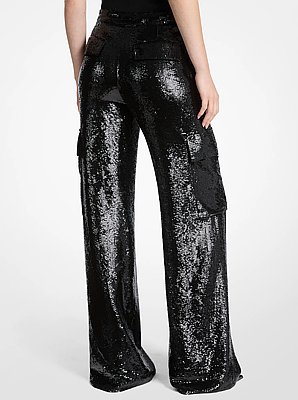 Sequined Georgette Cargo Pants