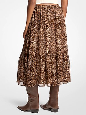 Leopard Print Tiered Midi Skirt