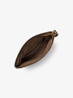 Lily Snake Embossed Leather Foldover Clutch