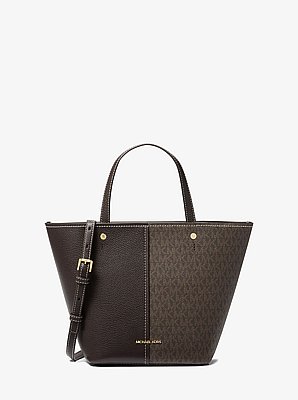 Flora Medium Signature Logo and Pebbled Leather Tote Bag