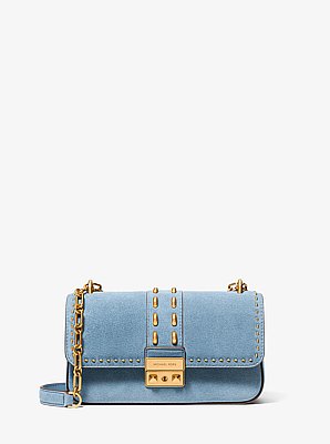 Tribeca Small Studded Suede Shoulder Bag in CHAMBRAY | Michael Kors image number 0