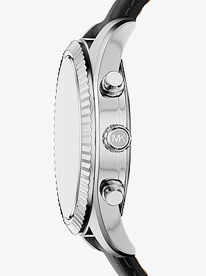 Oversized Lexington Silver-Tone and Leather Watch