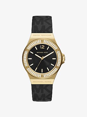 Lennox Pav&eacute; Gold-Tone and Logo Strap Watch
